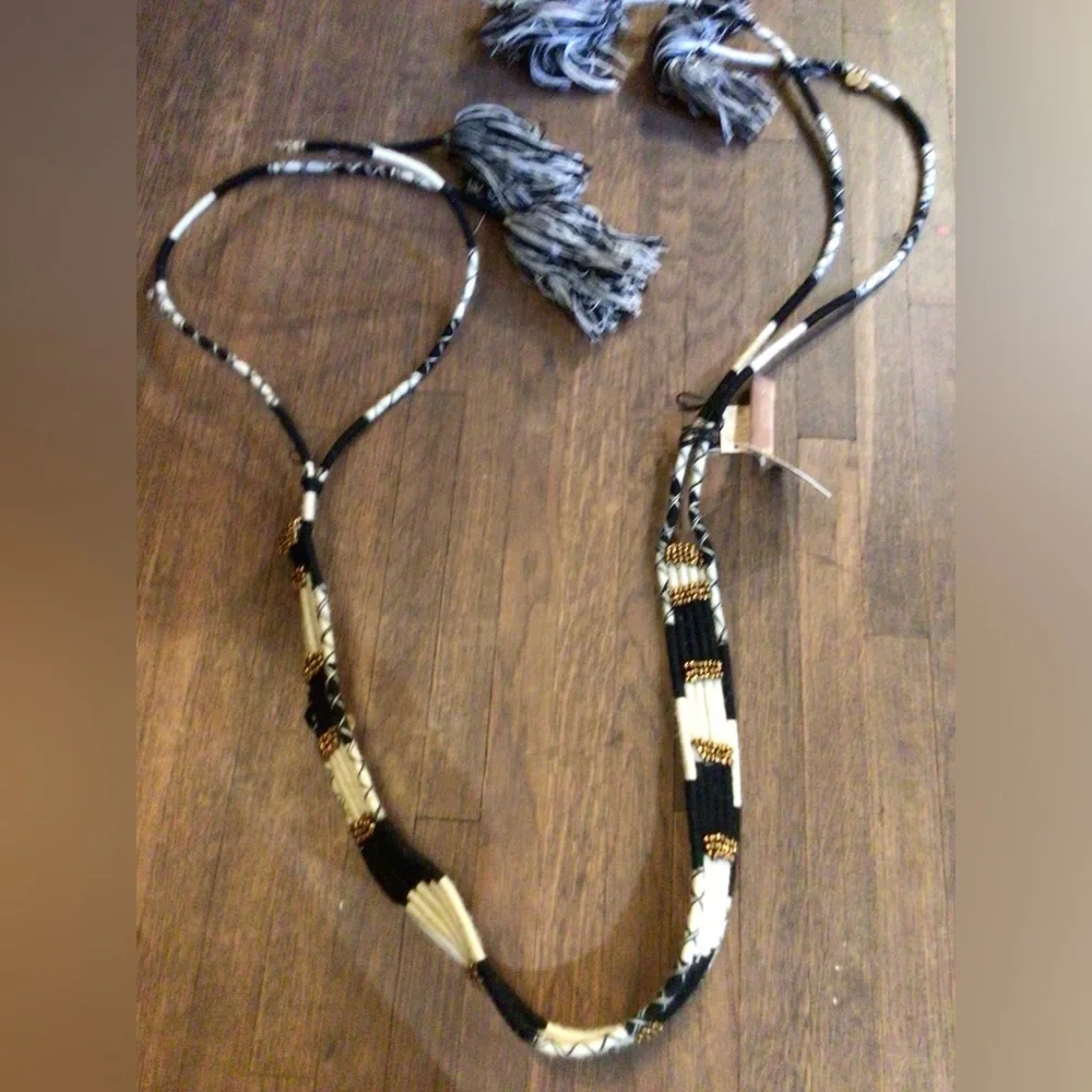 NEW! Free People Boho Black and White Beaded Rope BELT